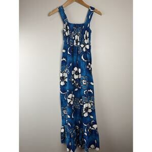 Vintage Royal Hawaiian Floral Tank Maxi Dress Made in Hawaii Blue White Sz M